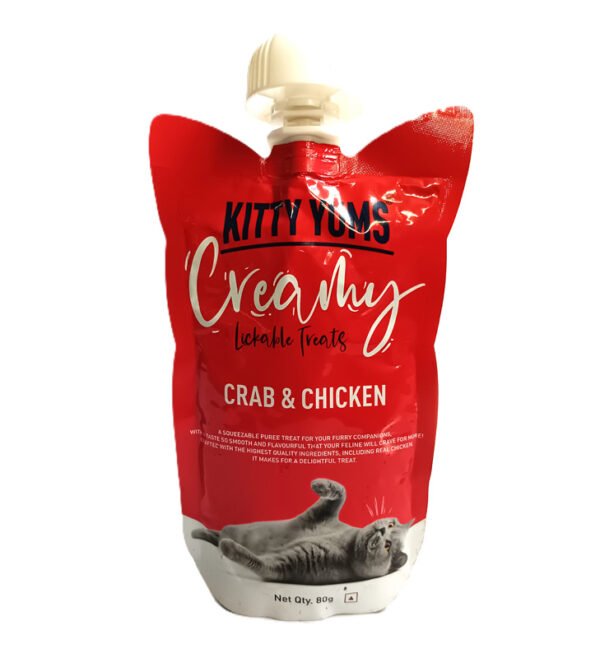 KITTY YUMS CREAMY LICKABLE CAT TREATS REAL CRAB & CHICKEN 80G POUCH